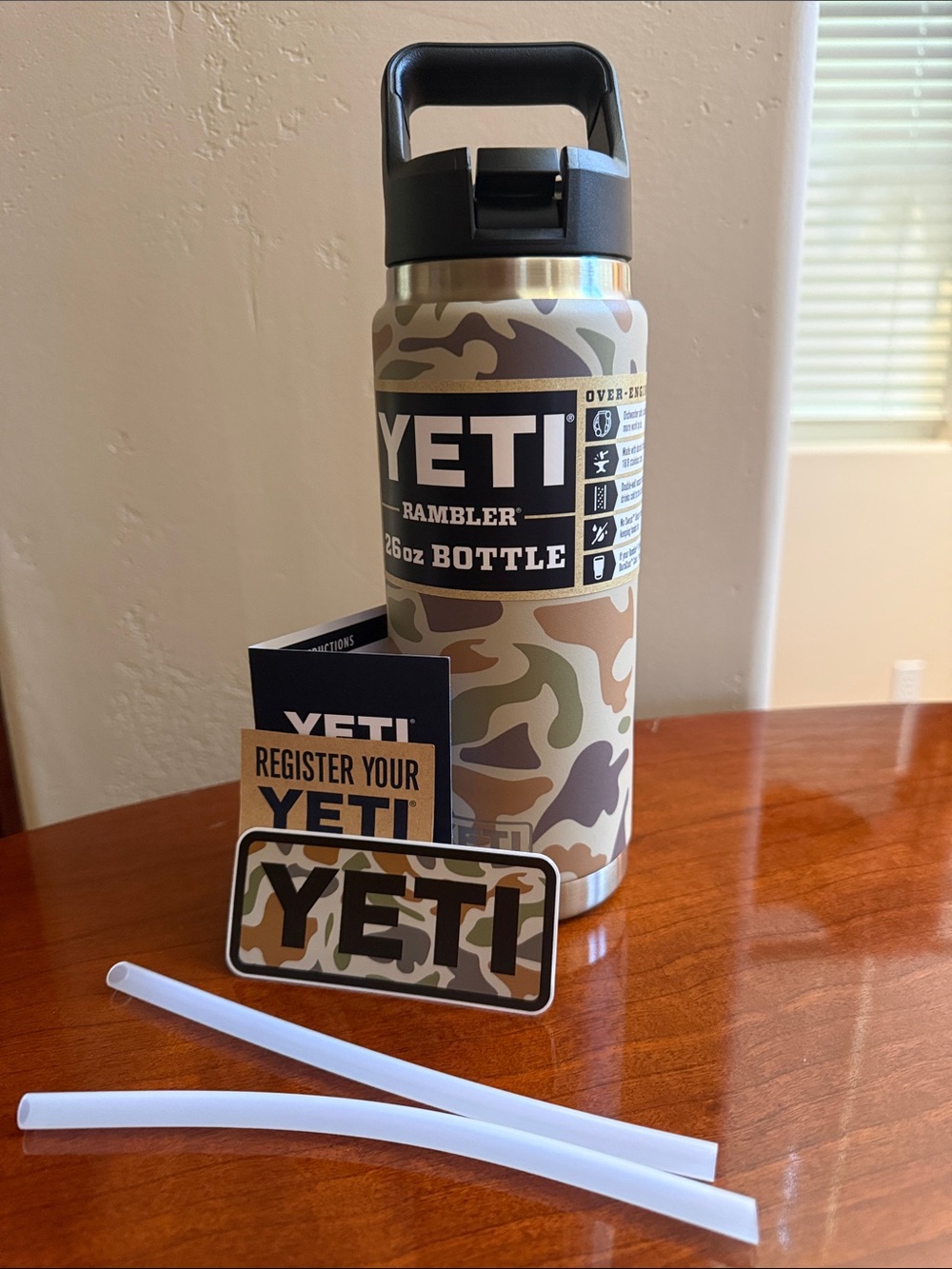Yeti Rambler Bottle in Camo Pattern with Black Lid